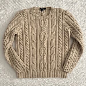 J. Crew Vintage Handknit 100% Lambs Wool Chunky Cable Knit Fisherman Sweater XL